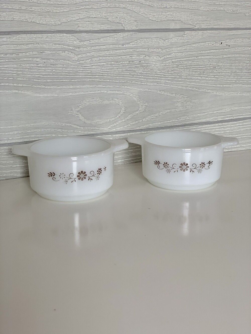 DYNAWARE PYR-O-REY (2) Brown Daisy Small Casserole / Soup Bowls Vintage 4.5"